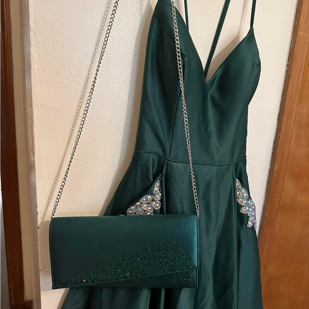 Elegant Green Dress with Matching Clutch